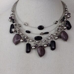 🌻3 for $15 Modern Art & Black & Silver Marbled Taupe Stone Fringe Necklaces